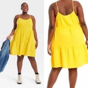 Universal Thread Yellow Muslin Tiered Tank Midi Dress